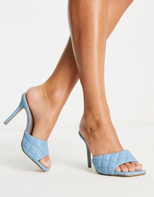 quilted heeled mule sandals in blue