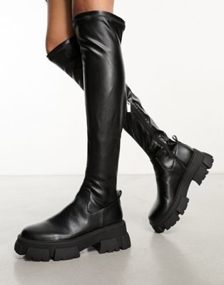 Riveredge over the knee boots in black PU