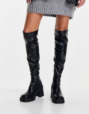Upsurge 90s over the knee heeled boots in black