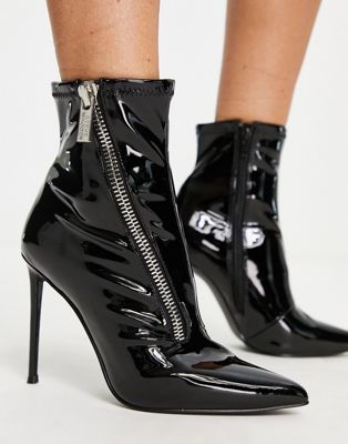 Virtuoso zip detail heeled boots in black patent