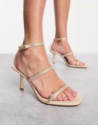 diamante strap barely there heeled sandal in ecru