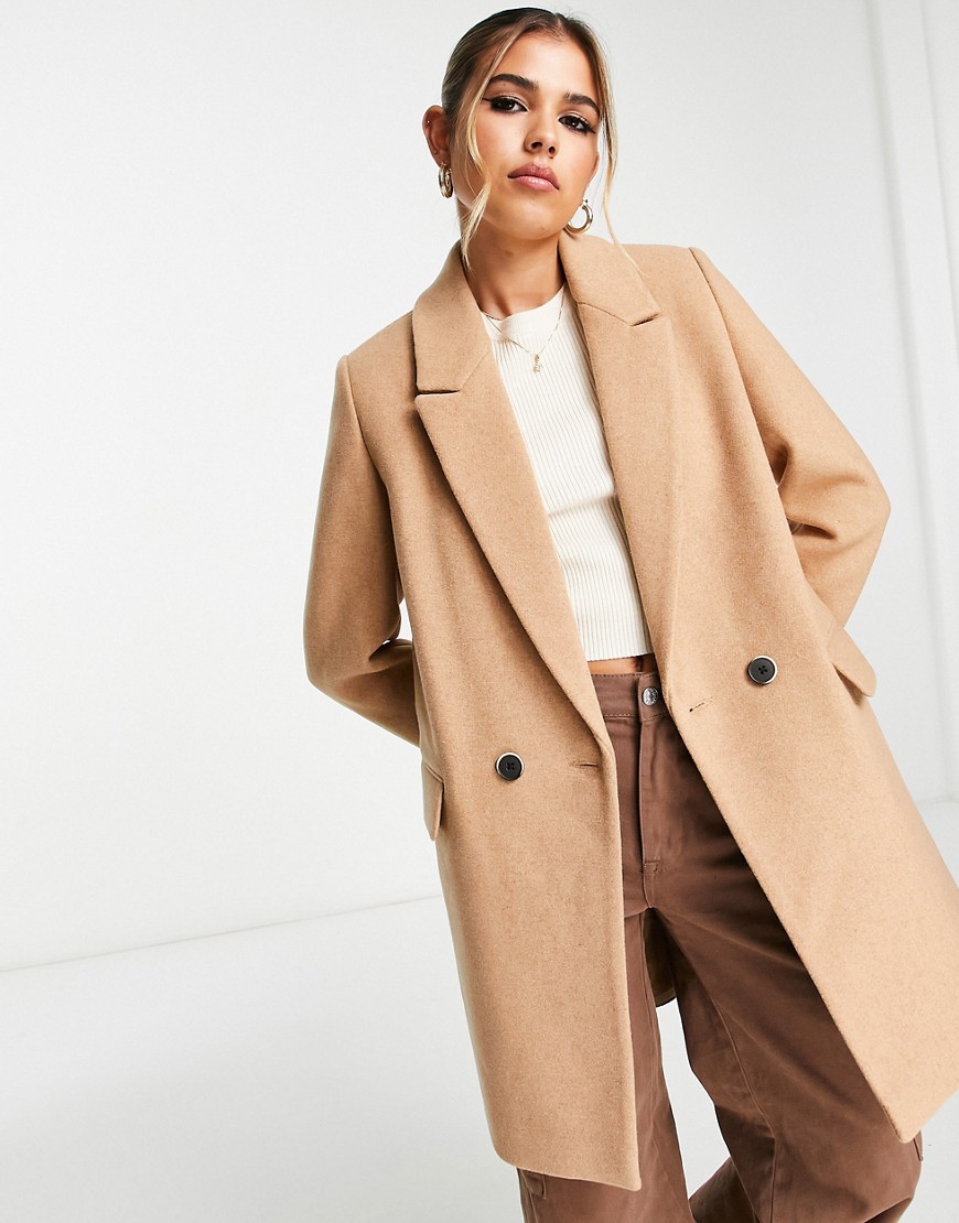 Stradivarius double breasted wool coat in camel-Neutral