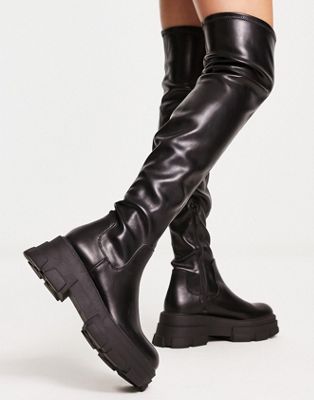 over the knee chunky boot in black