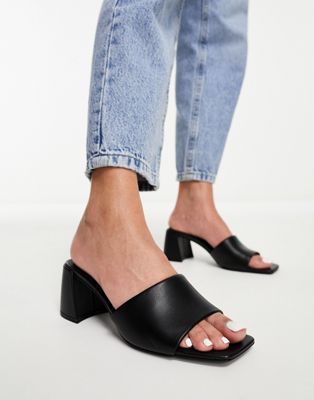square toe chunky heeled sandal in black