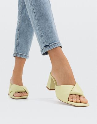 Wide Fit cross strap mules in light lime