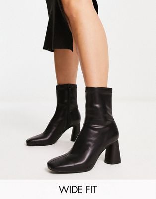 wide fit mid heel sock boot in black