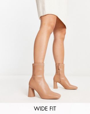 wide fit mid heel sock boot in camel