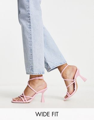 Wide Fit strappy kitten heeled sandal in pink