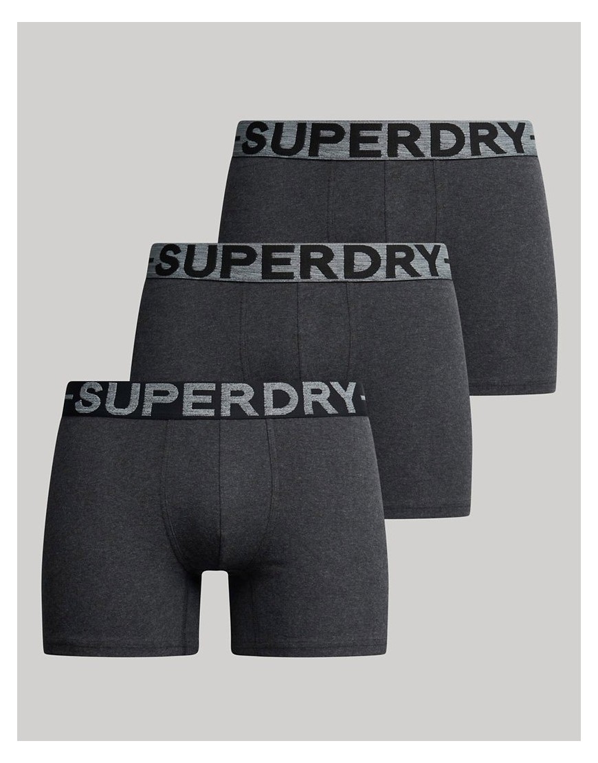 Superdry Cotton boxer triple pack in raven black marl-Grey