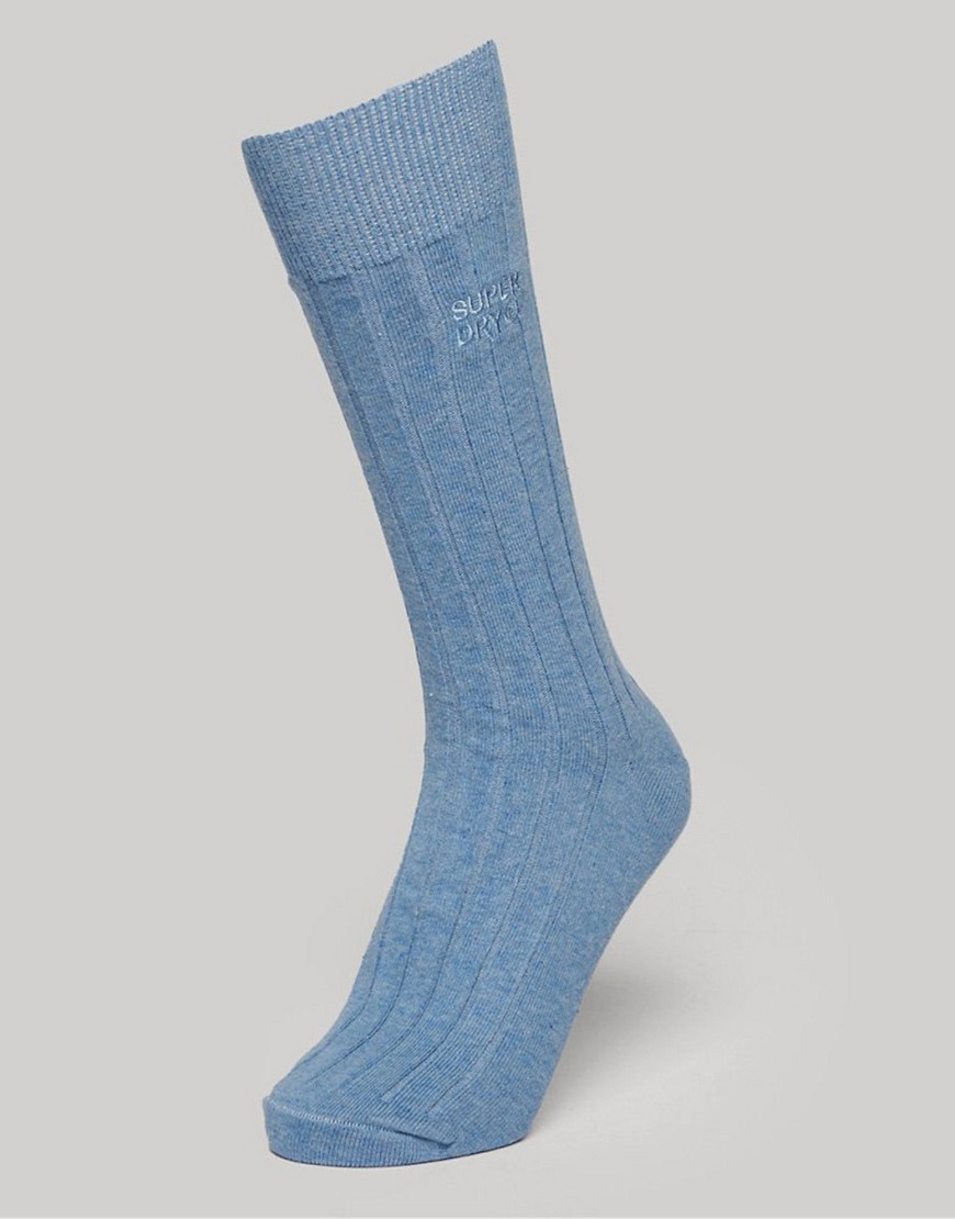 Superdry Cotton unisex core rib crew sock 3 pack in bright blue marl