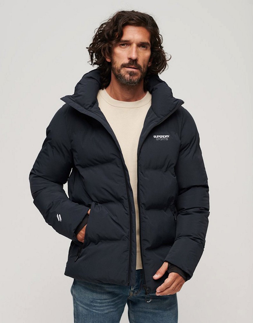 Superdry Hooded boxy puffer jacket in eclipse navy