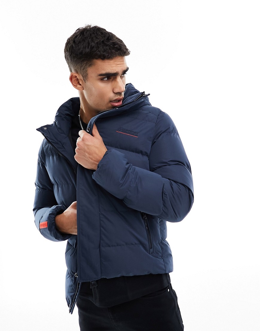 Superdry hooded microfibre sport puffer jacket in Baltic Blue