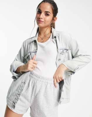 Superdry long line denim jacket in acid wash blue - Click1Get2 Half Price