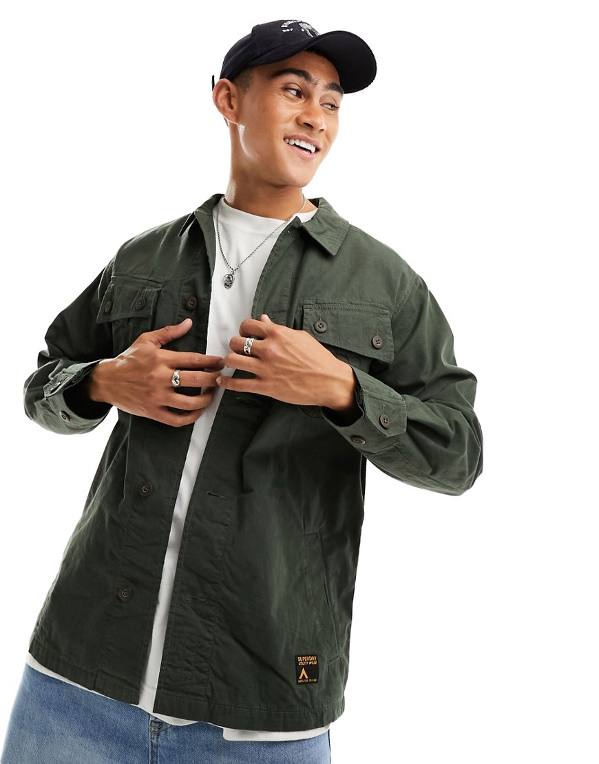 Superdry military overshirt jacket in Surplus Goods Olive-Green