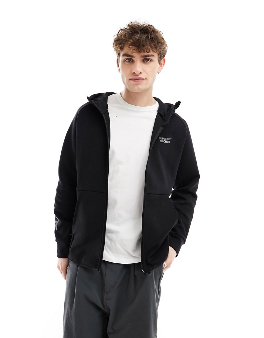 Superdry Sport tech logo loose zip hoodie in black