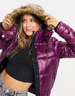 Superdry Toya high shine padded bomber jacket in purple - Click1Get2 Coupon