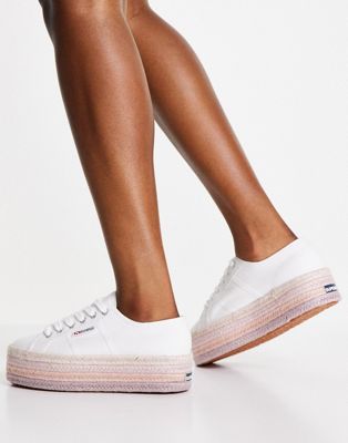 2790 Cotrope espadrille flatform trainers in white and pink