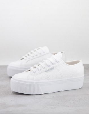 2790 leather flatform trainers in white croc
