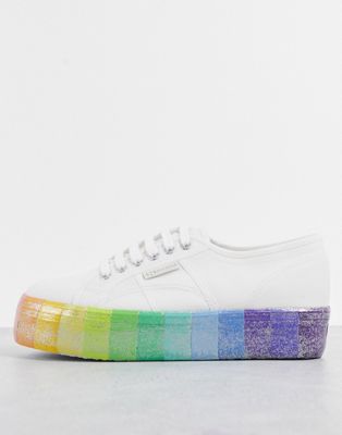 rainbow sole flatform trainers in white