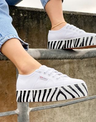 zebra sole flatform trainers in white