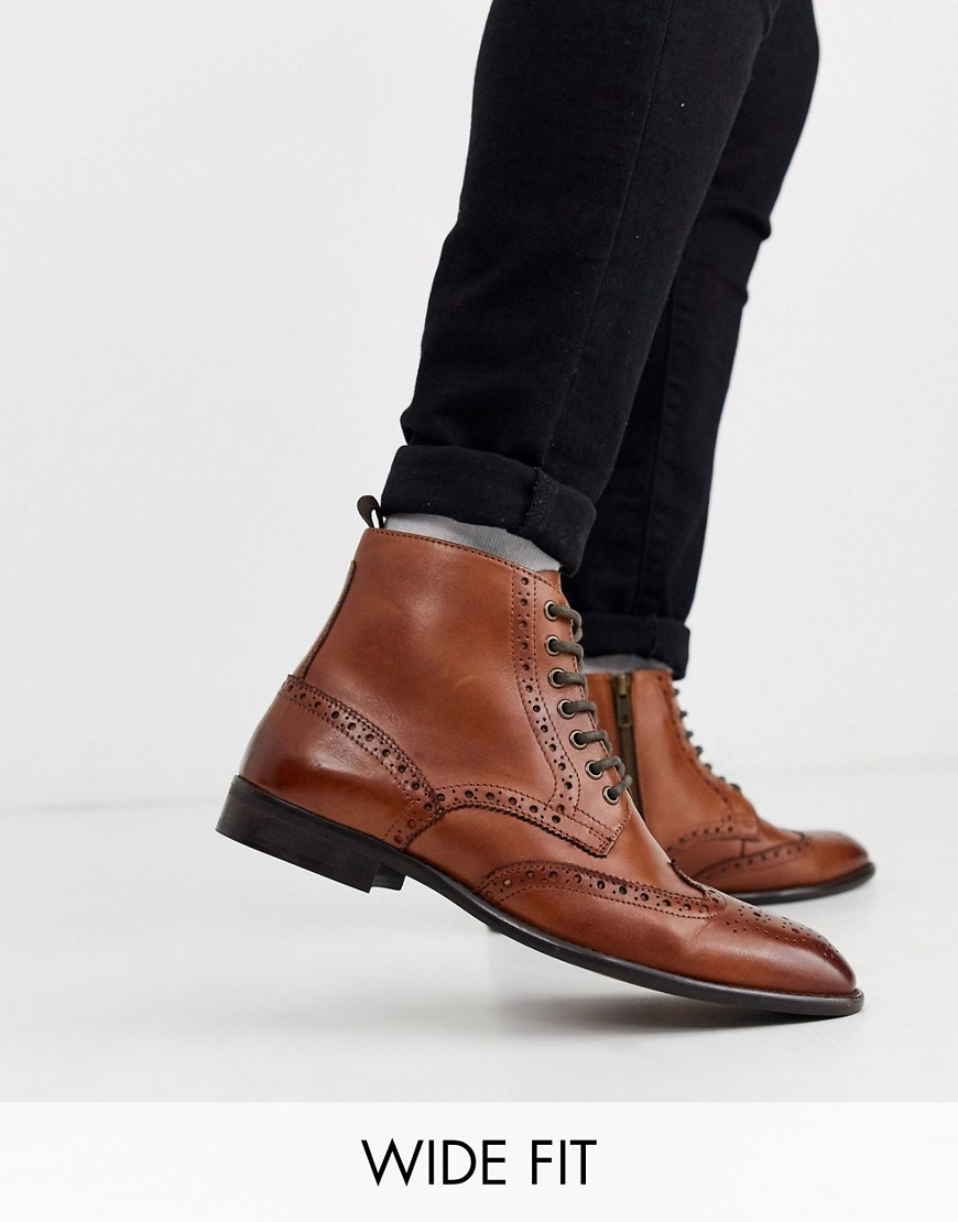 фото Светло-коричневые кожаные ботинки-броги с натуральной подошвой asos design-светло-коричневый