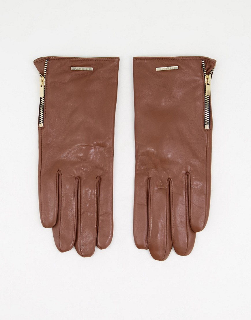 фото Светло-коричневые кожаные перчатки aldo rhelian-коричневый цвет