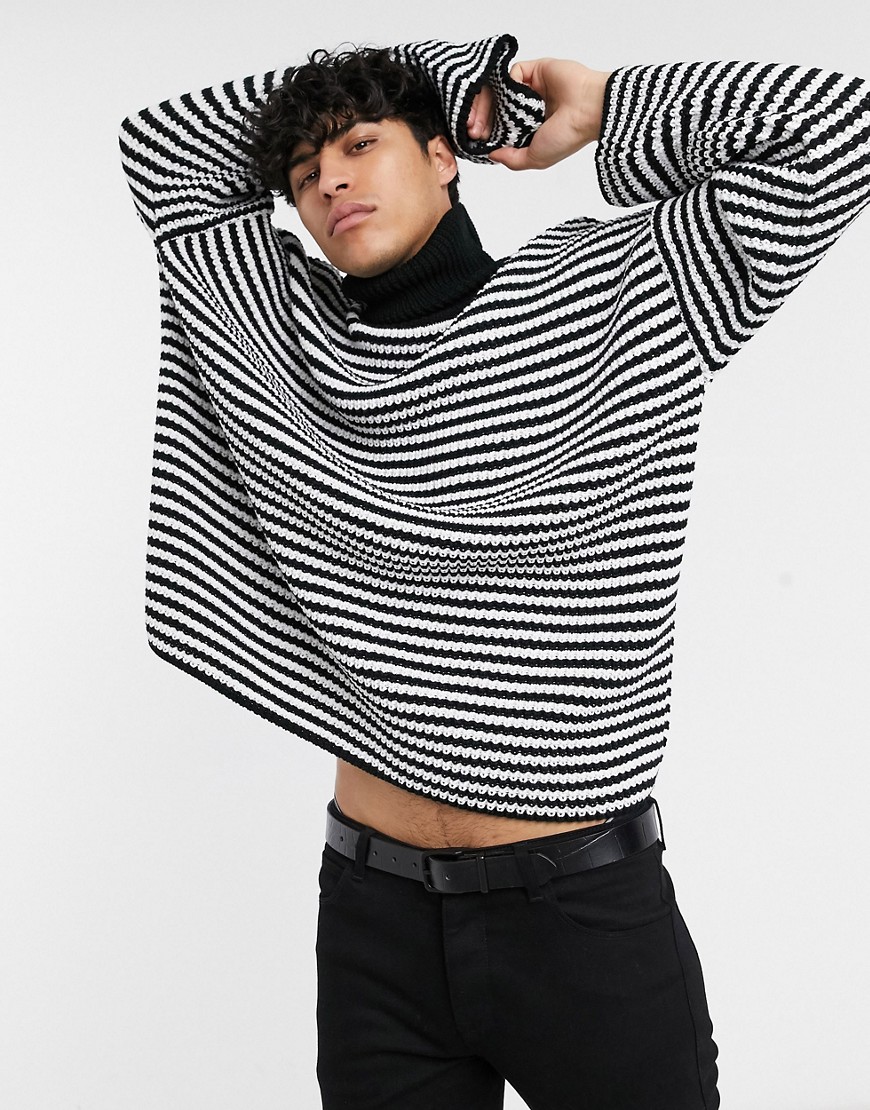 фото Свободный свитер в черно-белую полоску asos design-мульти