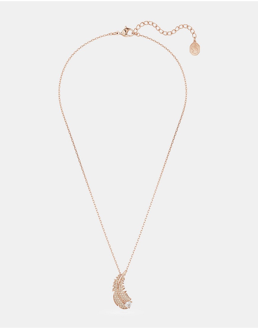 Swarovski nice feather pendant in rose-gold plated-White