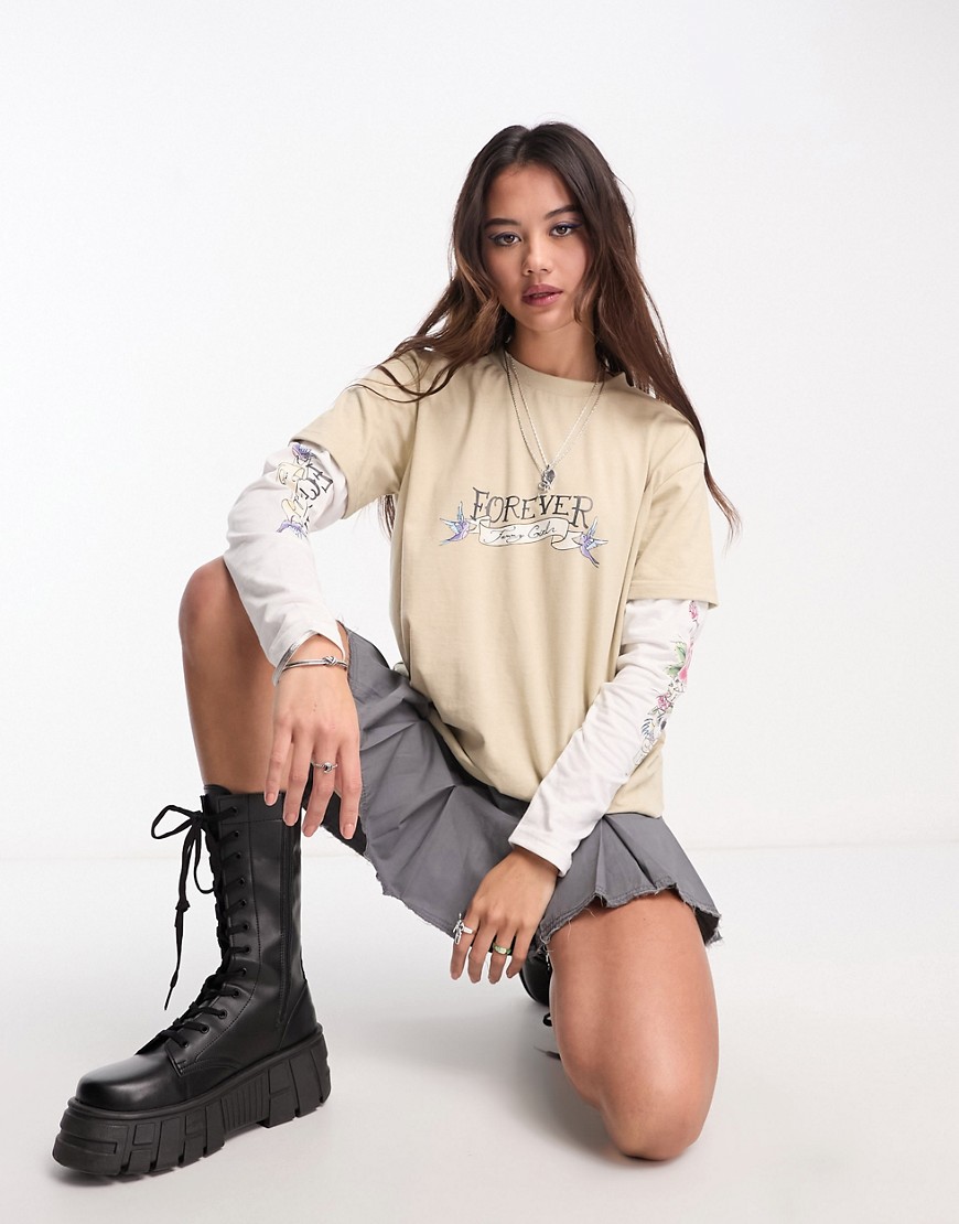 Tammy Girl 90s overlay skate t-shirt with graphic-Neutral