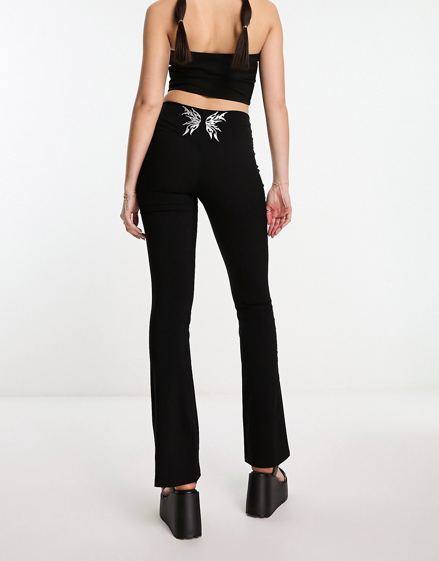 Tammy Girl bengaline fit and flare trousers with butterfly back in black