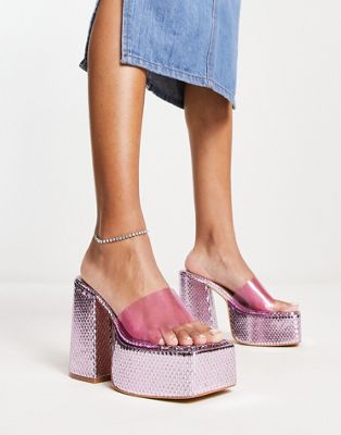 Tammy Girl Exclusive platform heeled sandals in pink metallic