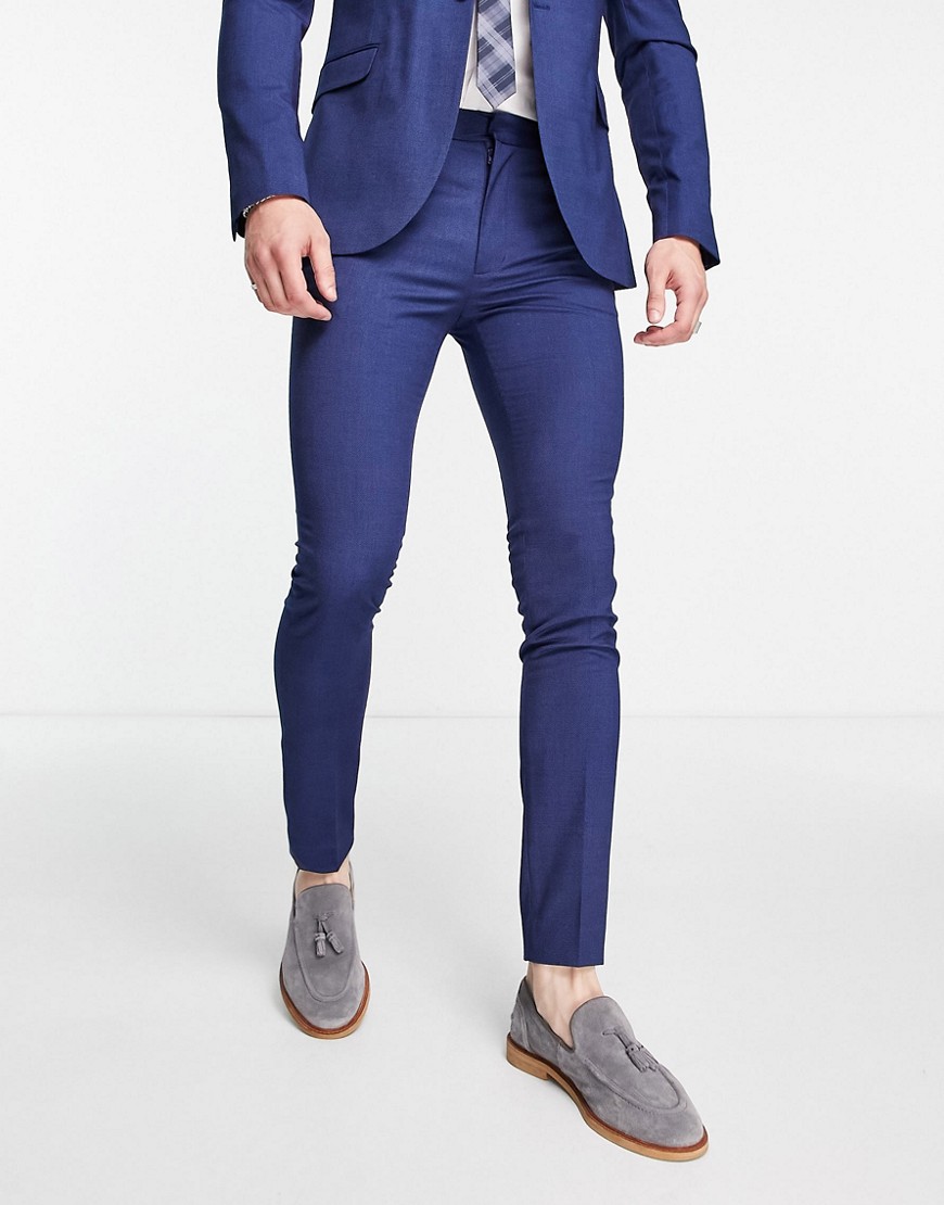 фото Темно-синие супероблегающие брюки в мелкую крапинку topman-темно-синий
