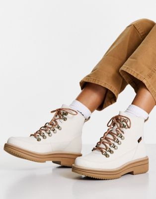 lace up flat ankle hiker boots in white