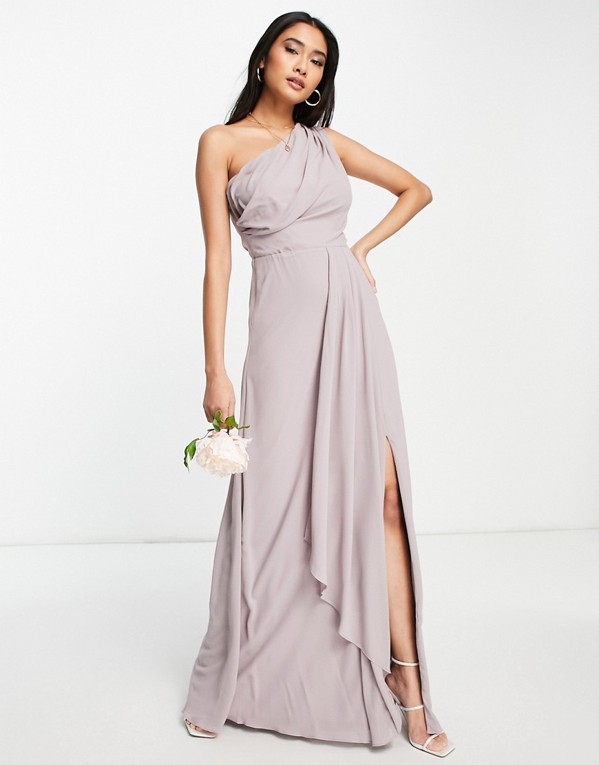 TFNC Bridesmaid chiffon one shoulder drape maxi dress in lavender grey