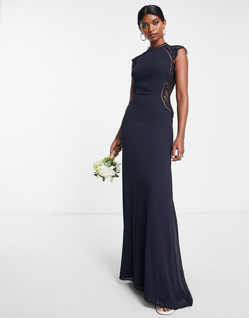 TFNC Bridesmaid maxi dress with lace back in navy