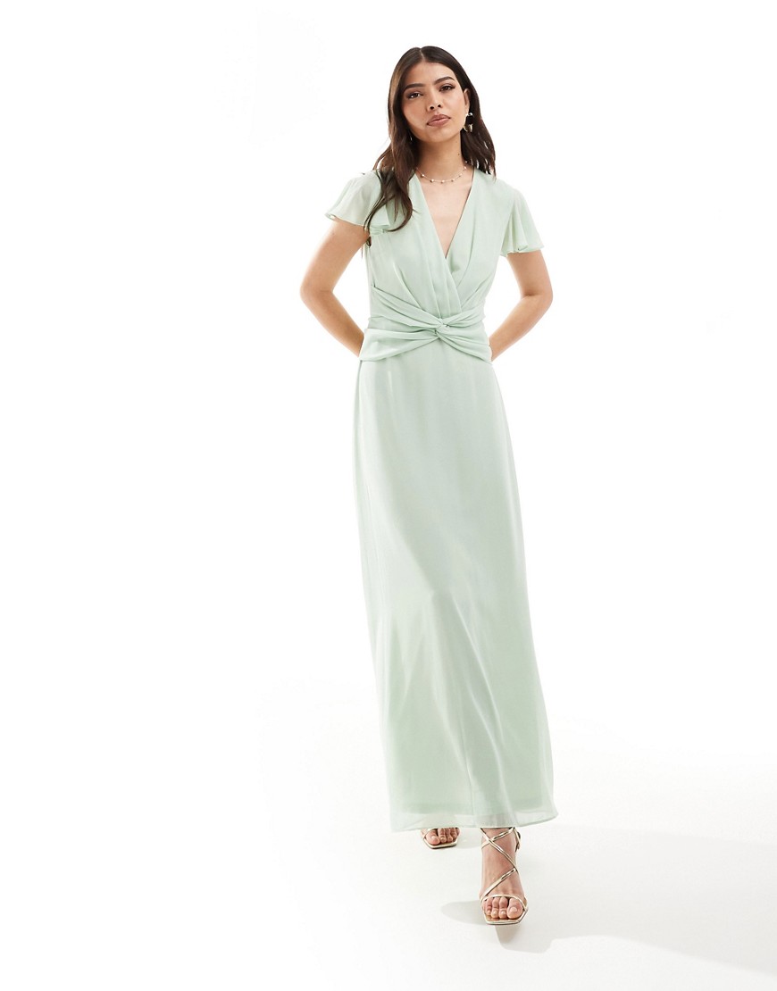 TFNC Bridesmaid wrap front maxi dress in fresh mint-Green