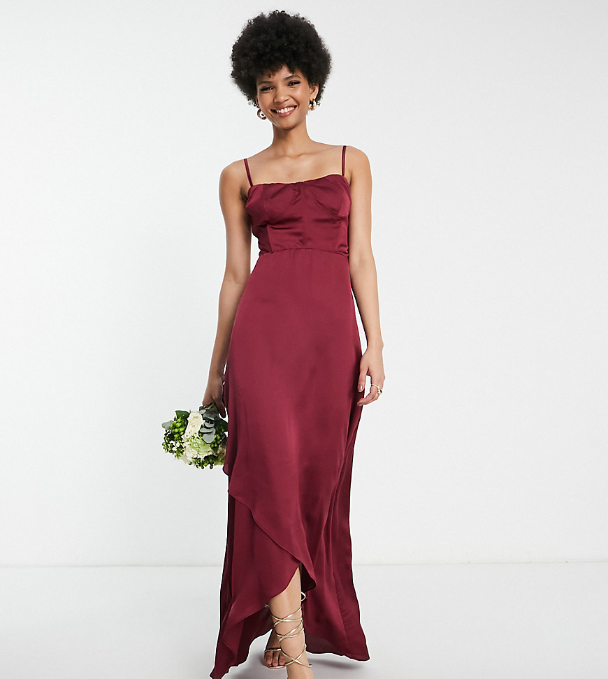 TFNC Tall Bridesmaid satin cami dress in berry-Purple