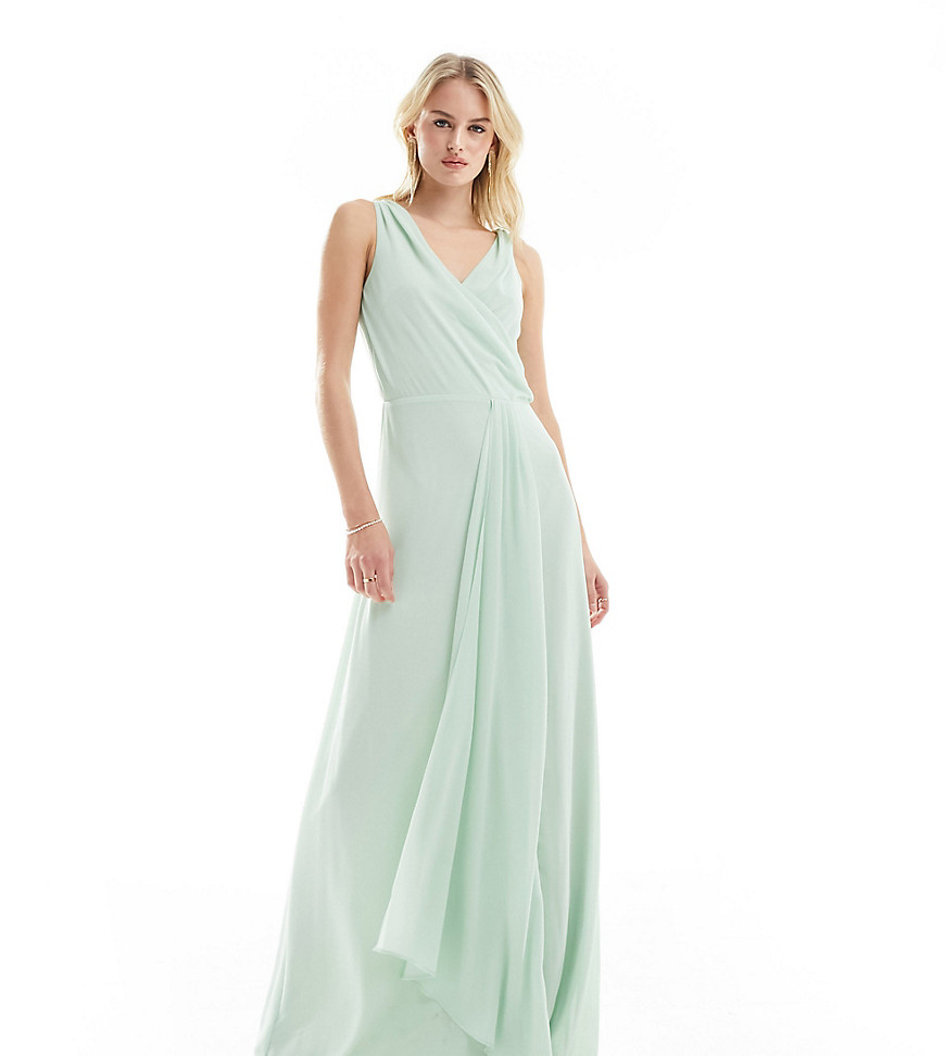 TFNC Tall Bridesmaids bardot fitted maxi dress in fresh mint-Green