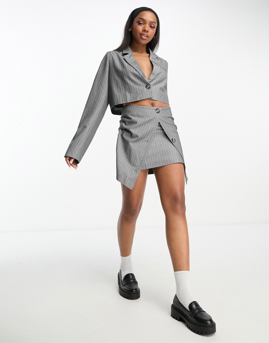 The Frolic pinstripe button detail tailored mini skirt co-ord in grey