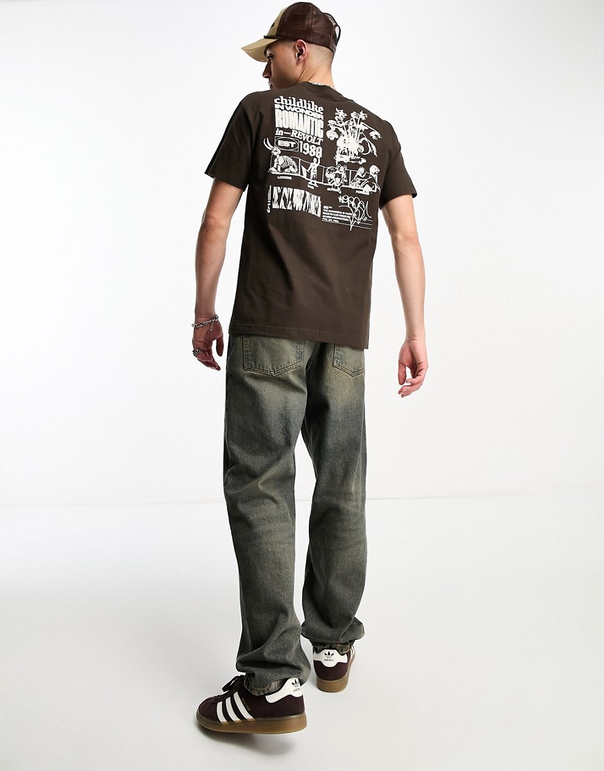 The Hundreds moving forward t-shirt in brown with all over placement prints