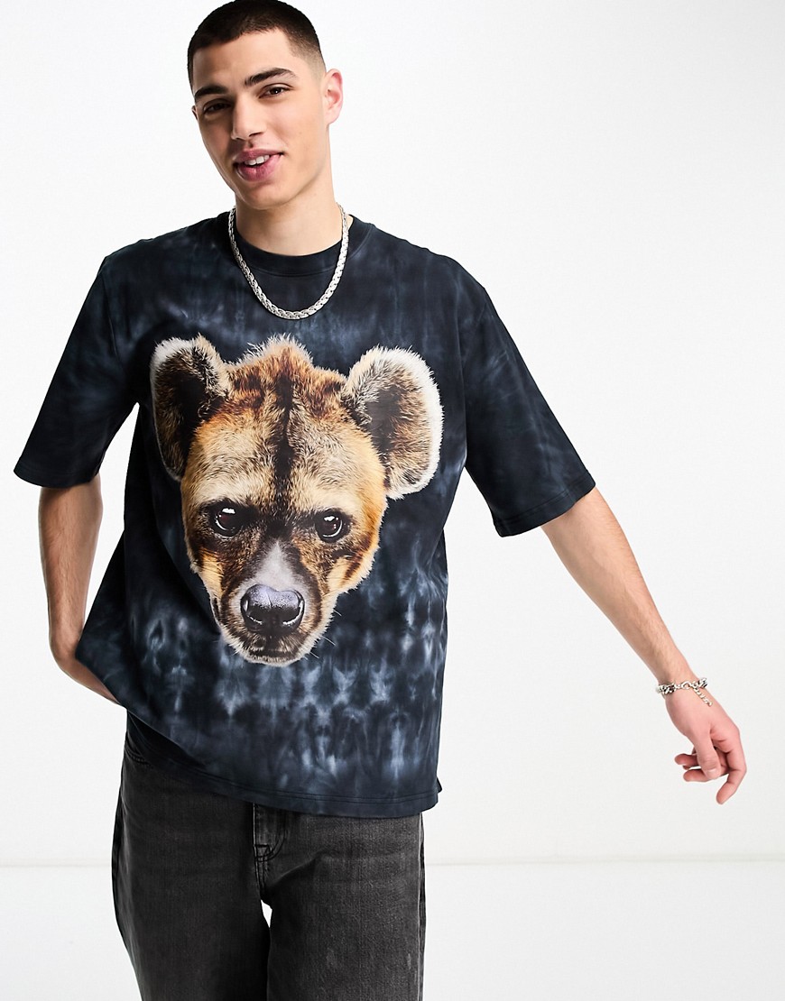 The Hundreds stoic oversized t-shirt in black tie dye with hyena print