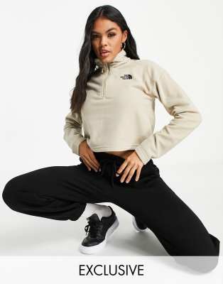 The North Face 100 Glacier 1/4 zip cropped fleece in beige Exclusive at ASOS - Click1Get2 Deals