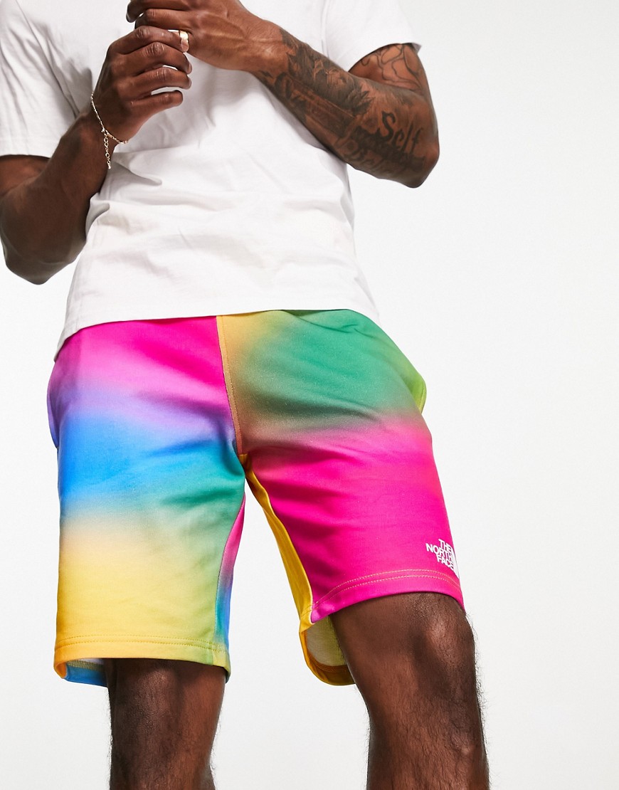 The North Face Pride Standard lightweight fleece shorts in rainbow gradient print-Multi
