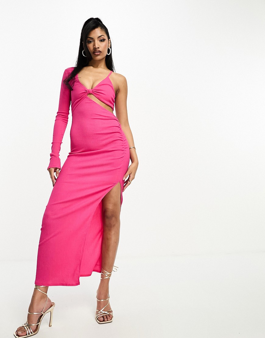 This Girl I Know asymmetric one sleeve midi dress in hot pink