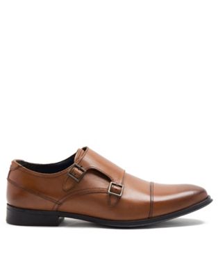 boycie double monk strap formal leather shoes in tan