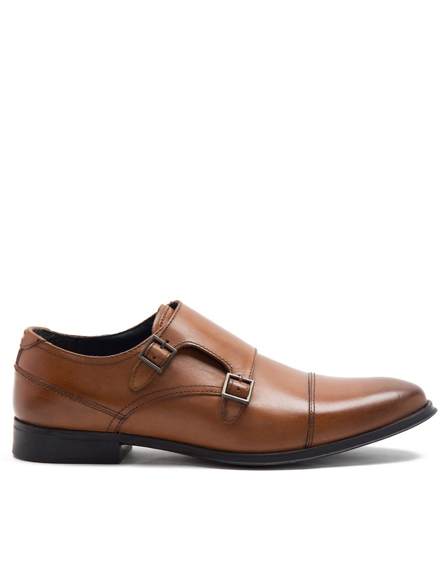 Thomas Crick boycie double monk strap formal leather shoes in tan-Brown