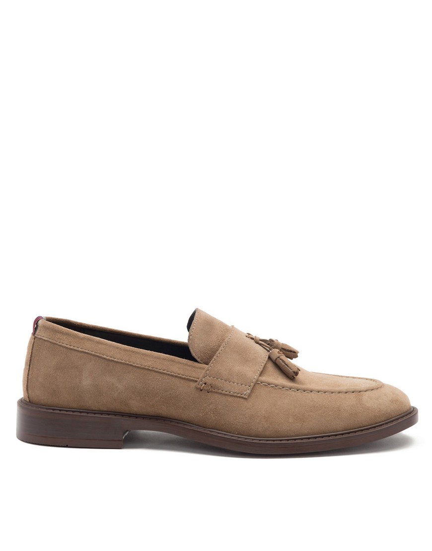 Thomas Crick clayton loafer tassel formal leather slip-on shoe in mink suede-Brown