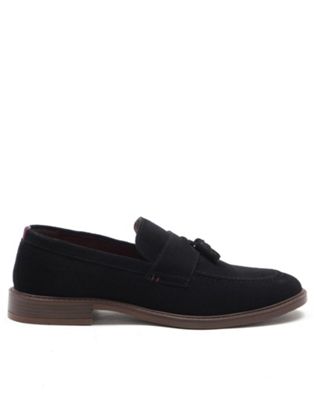 clayton loafer tassel leather slip-on shoe in black suede