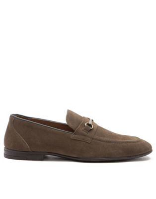 farrel formal loafer slip-on leather shoes in dark olive suede