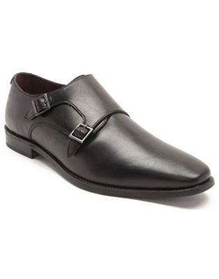 fetz twin strap monk formal leather shoe in black